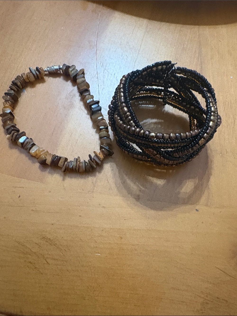Handmade Brown Beaded Stretch Bracelet Set - Neutral Stone & Seed Bead Styles